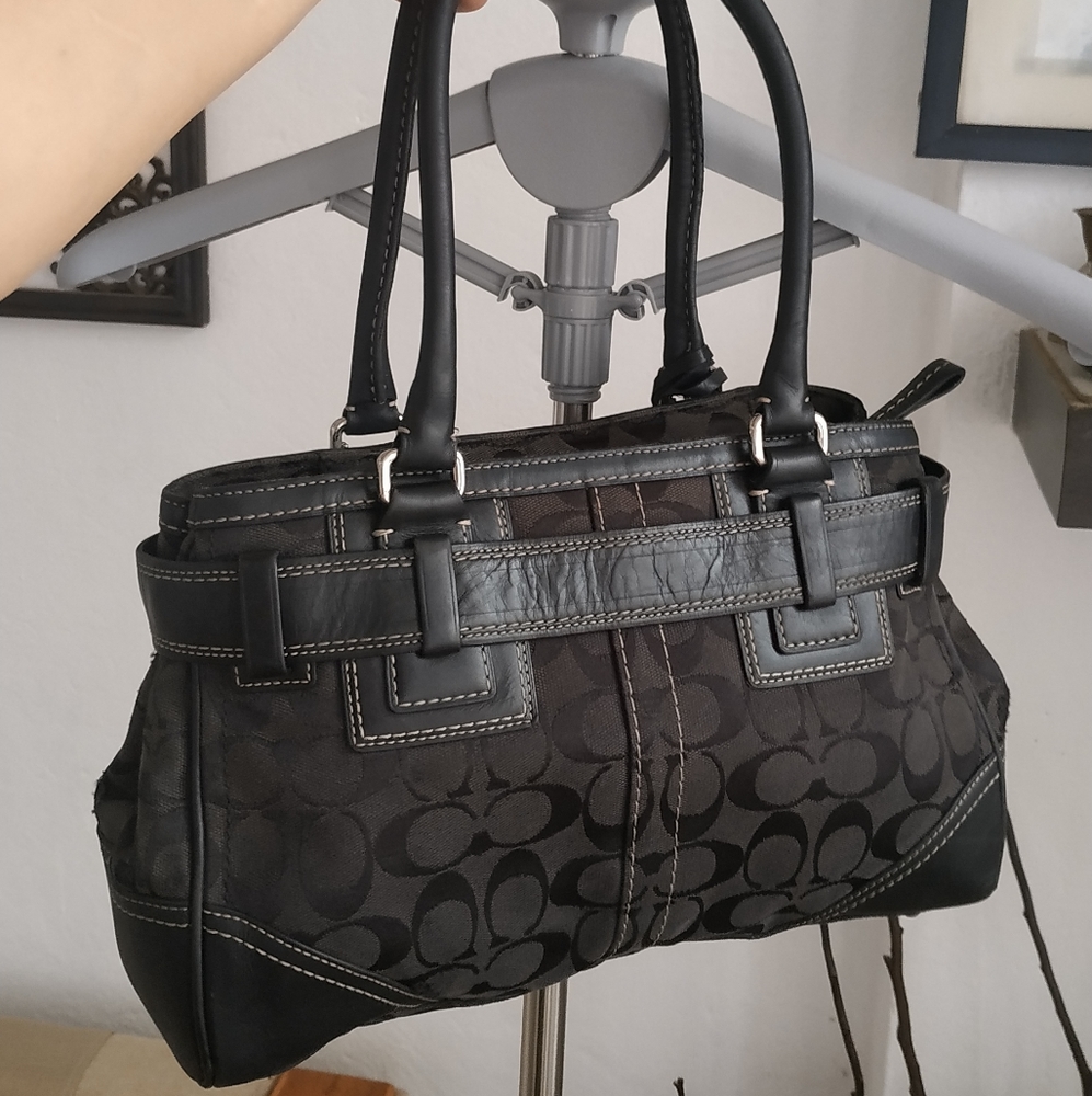 Coach Hampton Signature Black Canvas Satchel Handbag Shoulder bag - Picture 14 of 17
